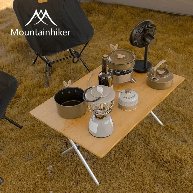 🌿 MOUNTAINHIKER Outdoor Bamboo Folding Camping Table – 2/3 Panel Portable Designv