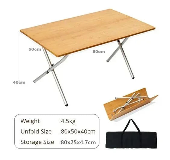 🌿 MOUNTAINHIKER Outdoor Bamboo Folding Camping Table – 2/3 Panel Portable Designv