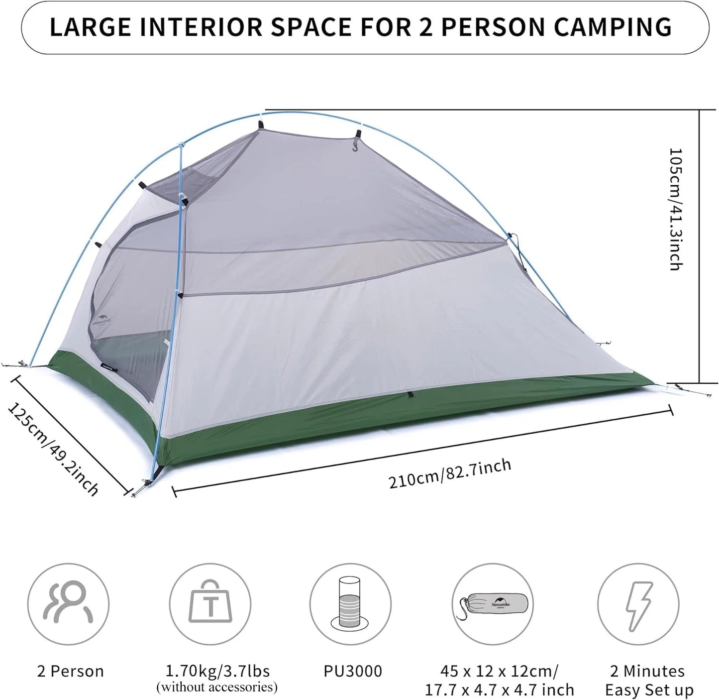 🌤️ Naturehike Cloud Up 2-Person Tent – Ultralight, Waterproof & Easy Setup Backpacking Shelter