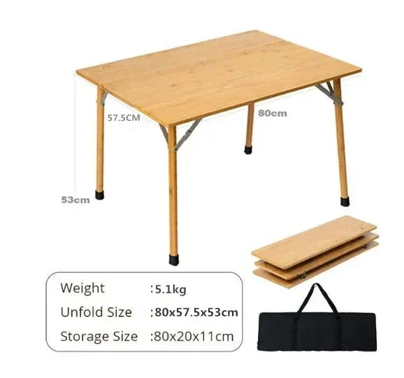 🌿 MOUNTAINHIKER Outdoor Bamboo Folding Camping Table – 2/3 Panel Portable Designv