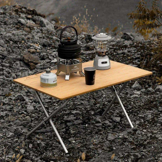 🌿 MOUNTAINHIKER Outdoor Bamboo Folding Camping Table – 2/3 Panel Portable Designv