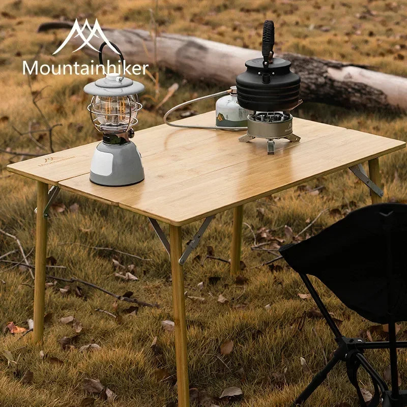 🌿 MOUNTAINHIKER Outdoor Bamboo Folding Camping Table – 2/3 Panel Portable Designv