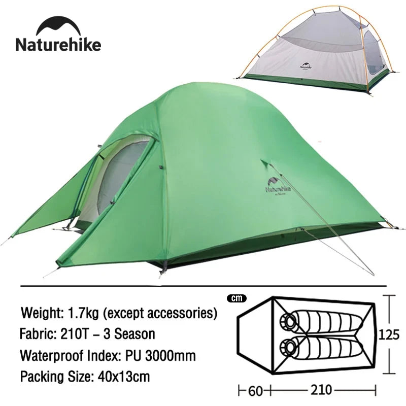 🌤️ Naturehike Cloud Up 2-Person Tent – Ultralight, Waterproof & Easy Setup Backpacking Shelter